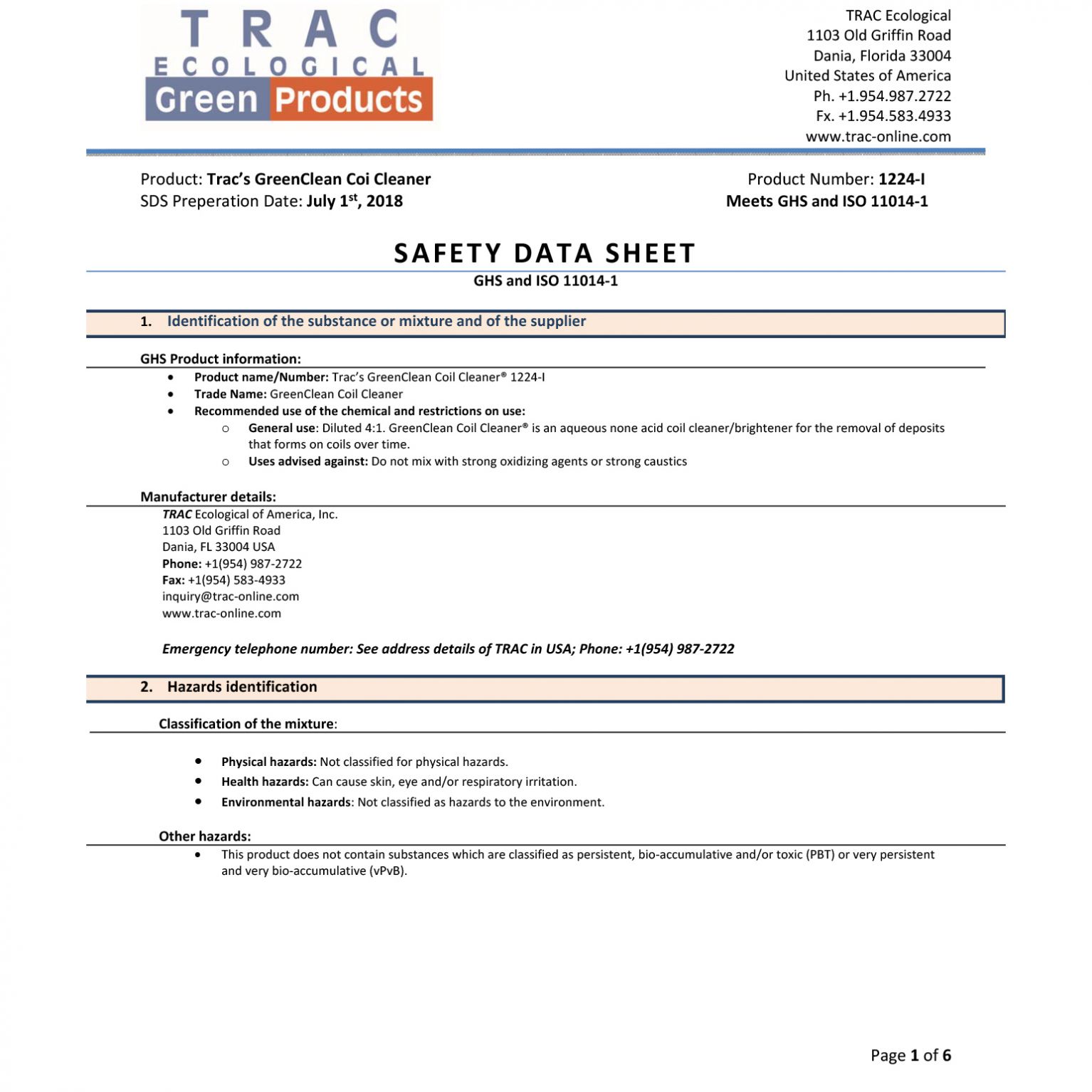 Safety Data Sheets Drew Marine Trac Ecological